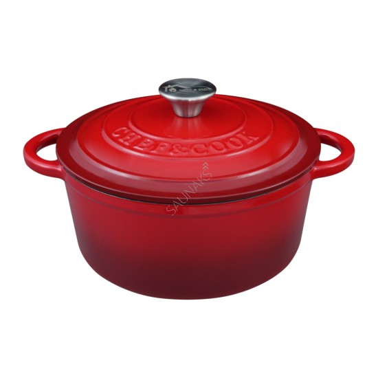 Garnek żeliwny emaliowany Chef & Cook 4,85L czerwony