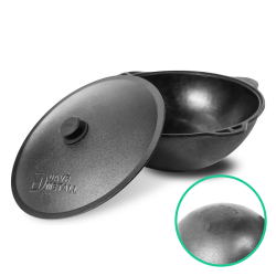 Kociołek kazan żeliwny DAVR METALL 10L z aluminiową pokrywką (okrągłe dno)