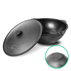 Kociołek kazan żeliwny DAVR METALL 10L z aluminiową pokrywką (płaskie dno)