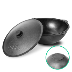 Kociołek kazan żeliwny DAVR METALL 12L z aluminiową pokrywką (płaskie dno)