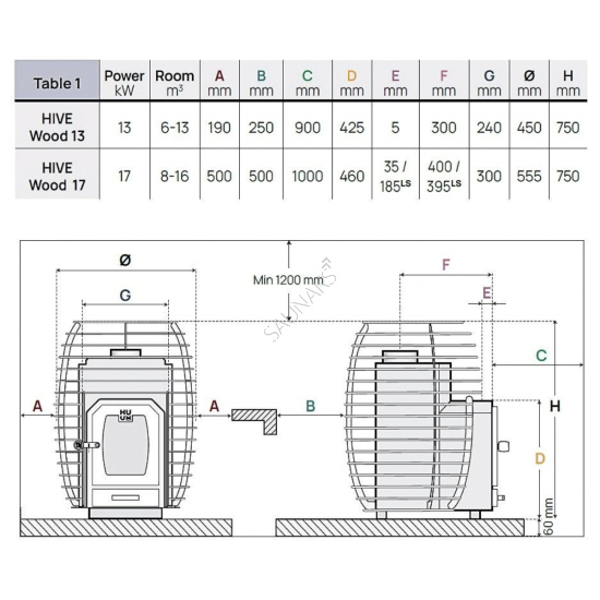 Piec do sauny HUUM HIVE Wood 17-LS