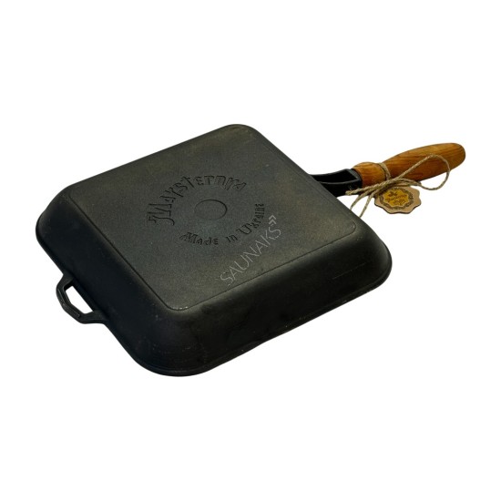 Patelnia grillowa żeliwna MAYSTERNYA 28x28x4cm z drewnianą rączką